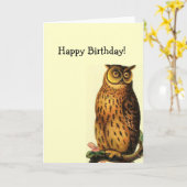 Carte d'anniversaire de chouette vintage (Fleur jaune)