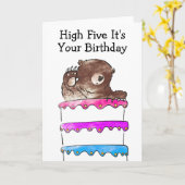 Carte d'anniversaire de cinq ours élevée (Fleur jaune)