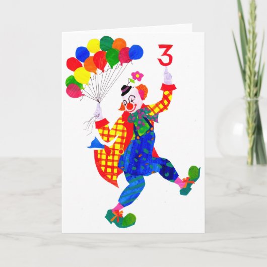 Carte d'anniversaire de clown de 3 ans (Devant)
