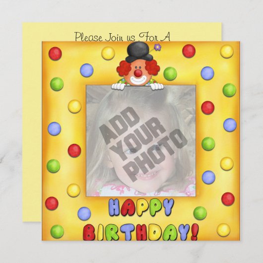 Carte d'anniversaire de clown photo (Devant / Derrière)