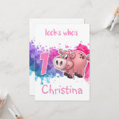 Carte d'anniversaire de cochon (Devant/Arrière en situation)