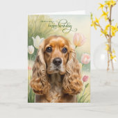Carte d'anniversaire de Cocker Spaniel dans un jar (Fleur jaune)