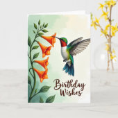 Carte d'anniversaire de colibri joyeuse (Fleur jaune)