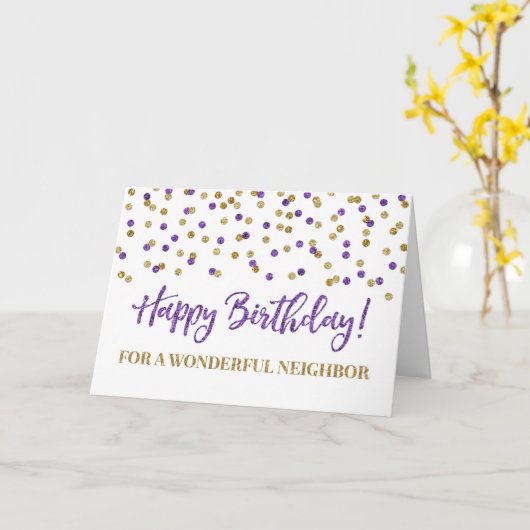 Carte d'anniversaire de Confetti en or violet (Fleur jaune)