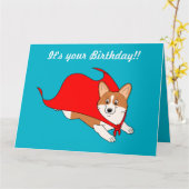 Carte d'anniversaire de Corgi Cartoon Hero (Fleur jaune)
