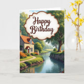Carte d'anniversaire de cottage pittoresque (Fleur jaune)
