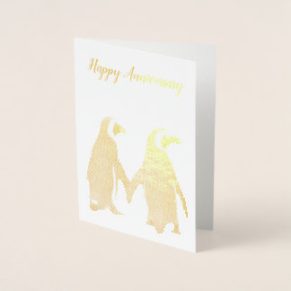 Carte d'anniversaire de couple de pingouins