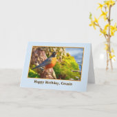 Carte d'anniversaire de Cousin avec Robin sur un c (Fleur jaune)
