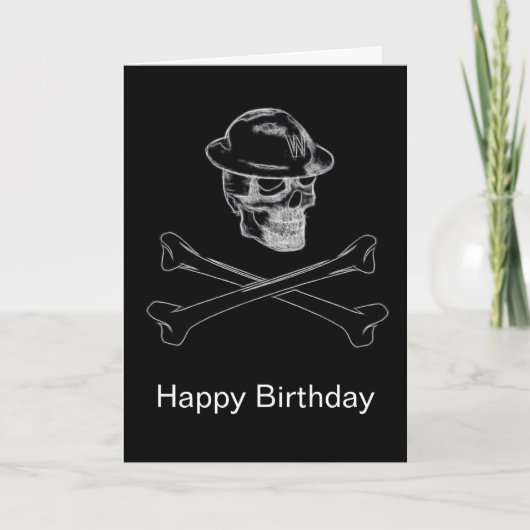 Carte d'anniversaire de crâne noir et de crossbone (Devant)