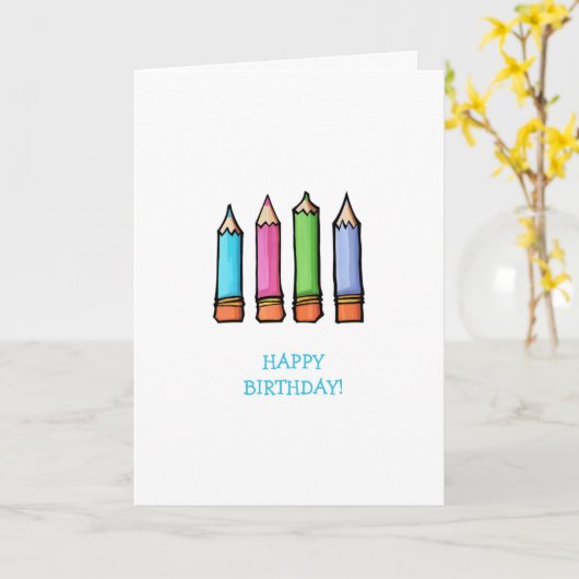 Carte d'anniversaire de crayons colorés (Fleur jaune)
