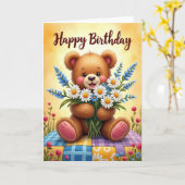 Carte d'anniversaire de créature floue (Fleur jaune)