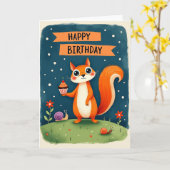 Carte d'anniversaire de créature orange (Fleur jaune)