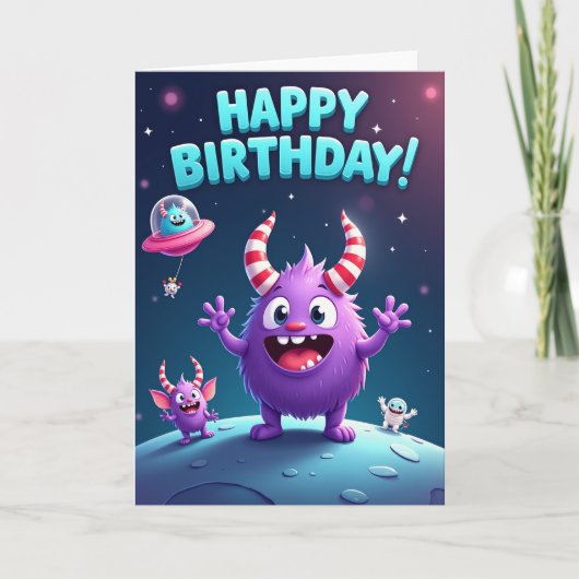 Carte d'anniversaire de créature spatiale fantaisi (Devant)