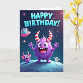 Carte d'anniversaire de créature spatiale fantaisi (Fleur jaune)
