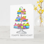 Carte d'anniversaire de cupcakes Watercolor (Fleur jaune)