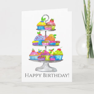 Carte d'anniversaire de cupcakes Watercolor