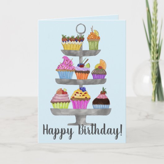 Carte d'anniversaire de cupcakes Watercolor (Devant)