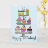 Carte d'anniversaire de cupcakes Watercolor (Fleur jaune)