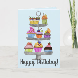 Carte d'anniversaire de cupcakes Watercolor