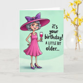 Carte d'anniversaire de dame enjouée (Fleur jaune)