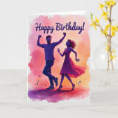 Carte d'anniversaire de danse joyeuse (Fleur jaune)