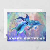 Carte d'anniversaire de dauphin avec des dauphins  (Devant / Derrière)