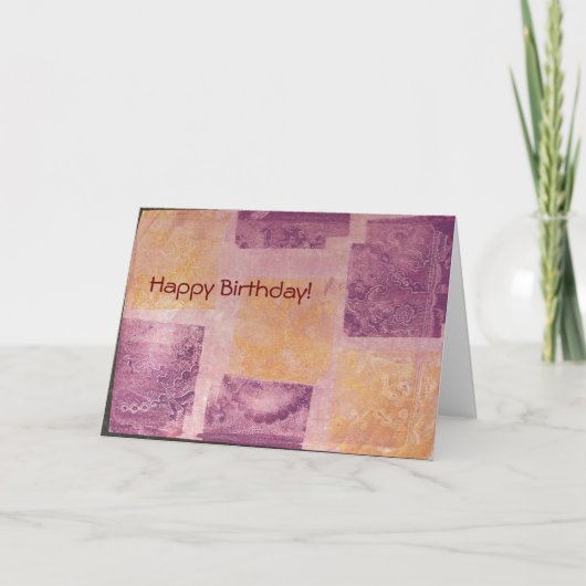 Carte d'anniversaire de design Carré violet et or (Devant)