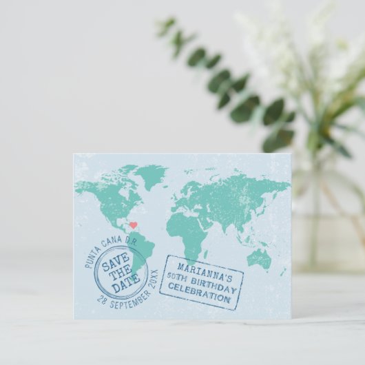 Carte d'anniversaire de destination Enregistrez la (Debout devant)