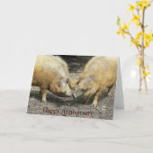 Carte d'anniversaire de deux grands cochons (Fleur jaune)