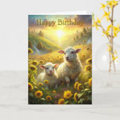 Carte d'anniversaire de deux moutons (Fleur jaune)