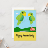 Carte d'anniversaire de deux perroquets (Devant/Arrière en situation)