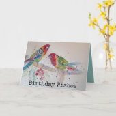 Carte d'anniversaire de deux perroquets Rosella (Fleur jaune)