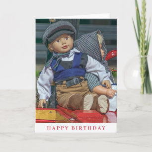 Carte d'anniversaire de deux poupées en plastique