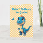 Carte d'anniversaire de dinosaure bleu mignonne po (Devant)
