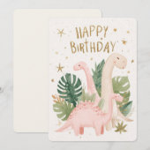 Carte d'anniversaire de dinosaure mignon (Devant / Derrière)