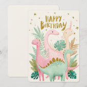 Carte d'anniversaire de dinosaure mignon (Devant / Derrière)