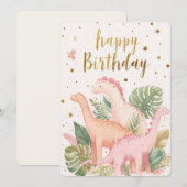Carte d'anniversaire de dinosaure mignon (Devant / Derrière)