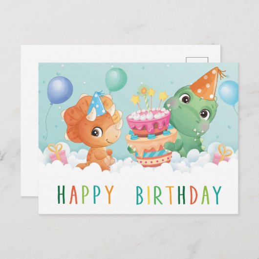 carte d'anniversaire de dinosaure mignon (Devant / Derrière)