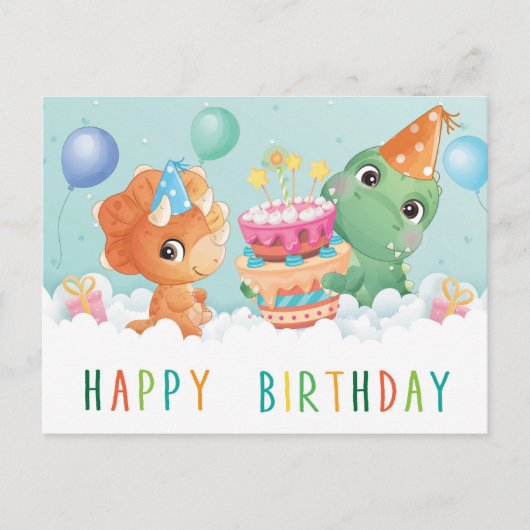 carte d'anniversaire de dinosaure mignon (Devant)