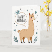 Carte d'anniversaire de doux lamas (Fleur jaune)