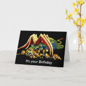 Carte d'anniversaire de dragon (Fleur jaune)