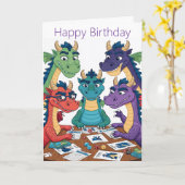Carte d'anniversaire de dragon drôle (Fleur jaune)