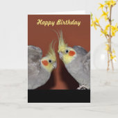 Carte d'anniversaire de duo de Cockatiel (Fleur jaune)