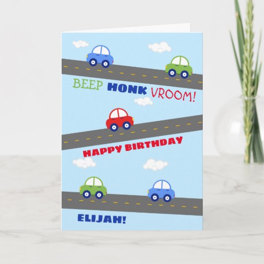 Carte d'Anniversaire de enfant de voiture colorée (Devant)