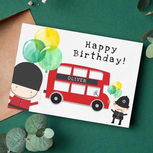 Carte d'Anniversaire de enfant du thème du bus de