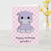 Carte d'anniversaire de enfant pour bébé hippo (Fleur jaune)