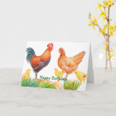 Carte d'anniversaire de famille de poulet (Fleur jaune)
