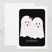 Carte d'anniversaire de fantôme adorable de Hallow (Devant / Derrière)