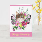 Carte d'anniversaire de fée rose sauvage (Fleur jaune)