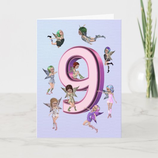 Carte d'anniversaire de fées de fleur 9ème (Devant)